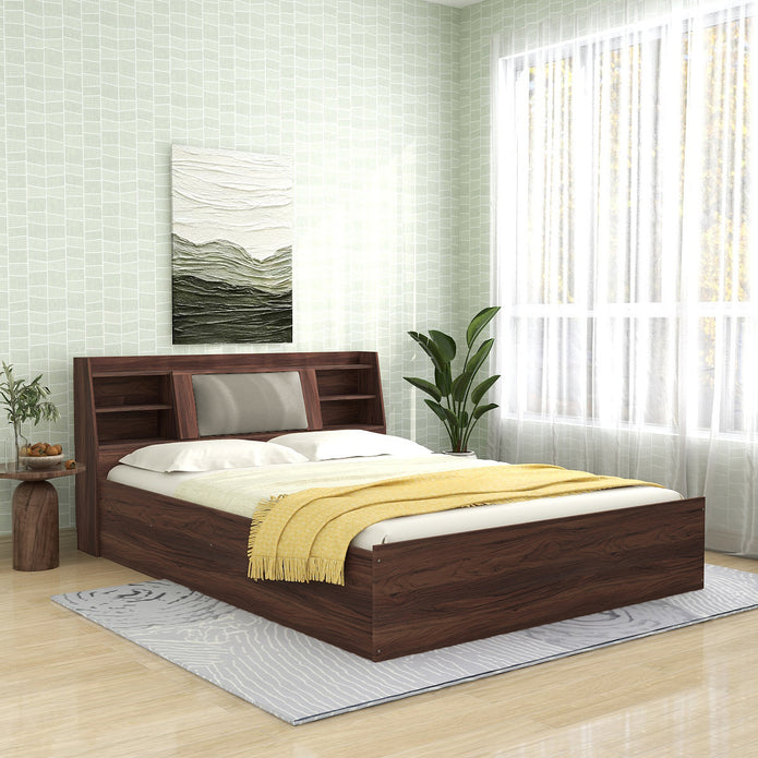 Lavish Queen Bed Walnut Base With Box Storage (Non-Woveen)