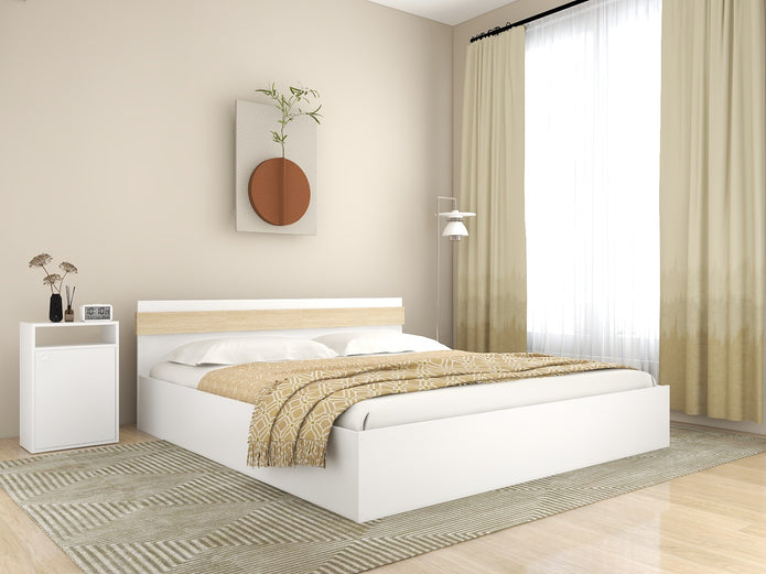 سرير جوبن مع صندوق تخزين غير منسوج - خشب هندسي، لمسة نهائية من خشب الجوز