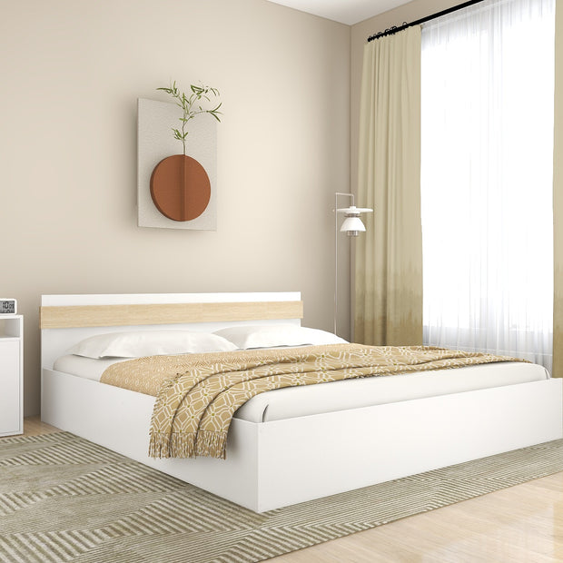 سرير جوبن مع صندوق تخزين غير منسوج - خشب هندسي، لمسة نهائية من خشب الجوز