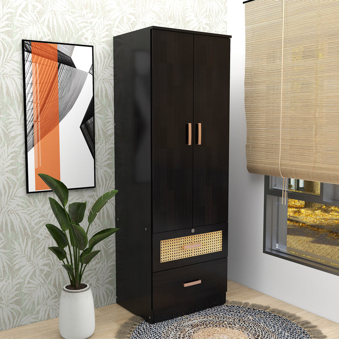 Ren 2-Door Wooden Wardrobe with Rattan Shutters – DF2H
