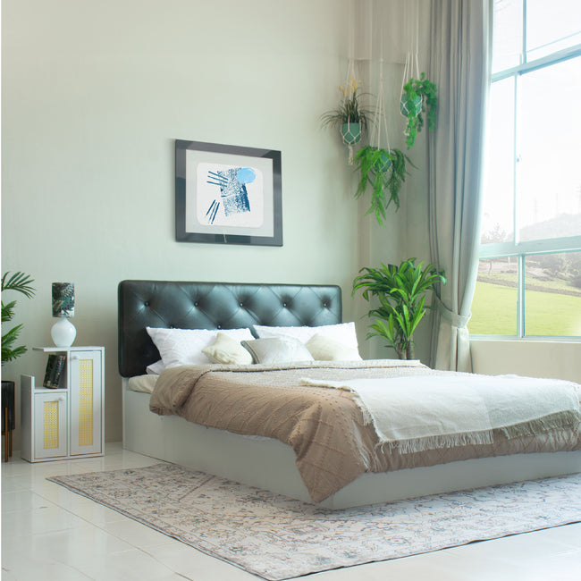 Charcoal Bed With Premium Leatherette Fabric And Box Storage - Queen Bed