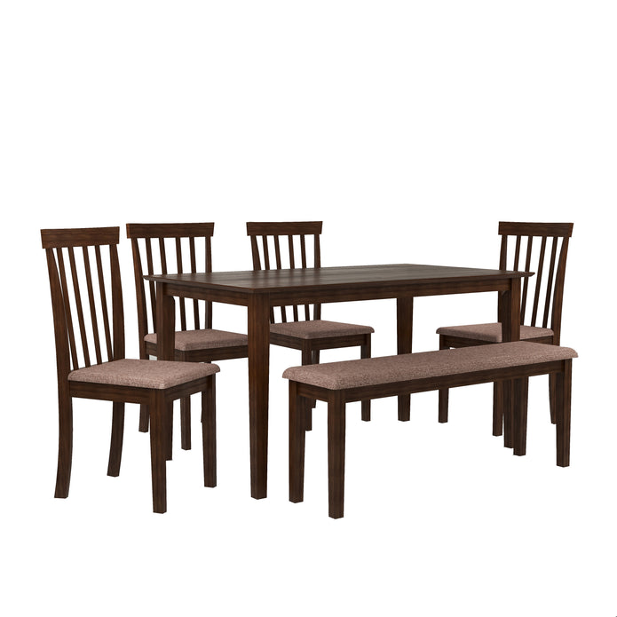 طقم طاولة طعام مونتيري من الخشب الصلب بستة مقاعد مع مقعد وكراسي