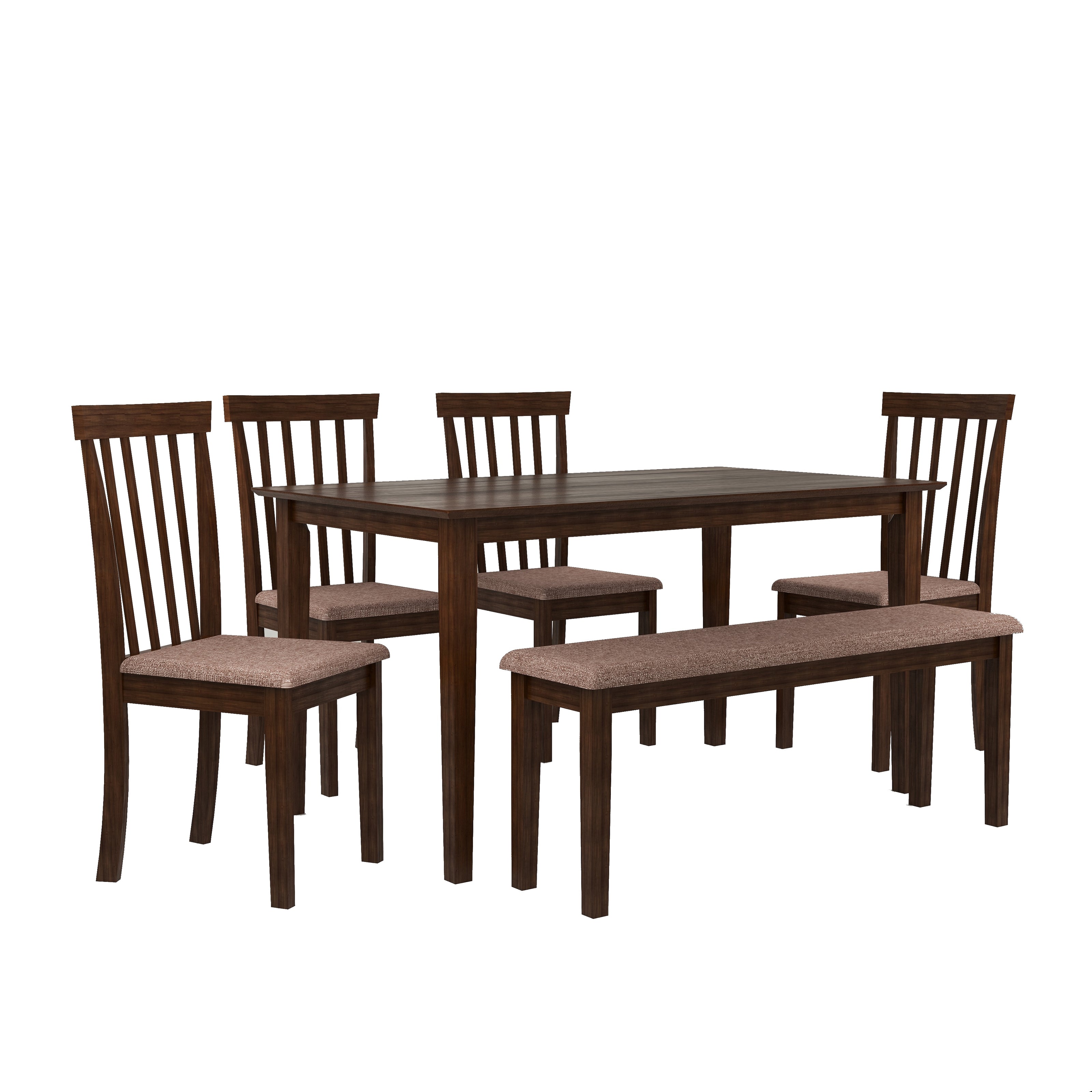 طقم طاولة طعام مونتيري من الخشب الصلب بستة مقاعد مع مقعد وكراسي