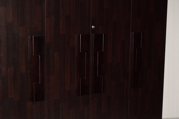 Poena 4-Door Engineered Wood Wardrobe – Spacious Almirah with Hanging Rod & Shelves