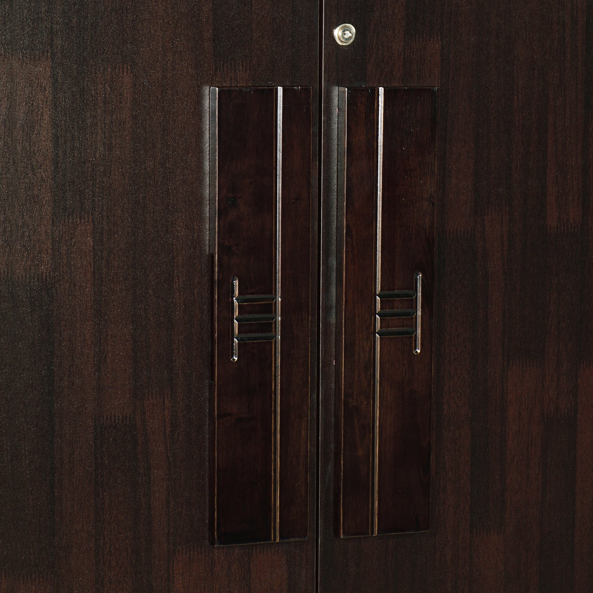 خزانة ملابس نيسوي الخشبية الهندسية ذات البابين - خزانة ملابس مدمجة مع قضيب تعليق ورفوف