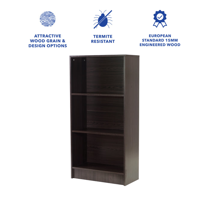 Hayao 3-Tier Wooden Bookshelf with Cabinet – Wenge Finish