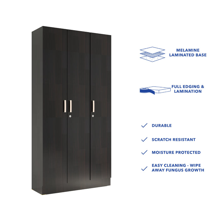 خزانة ملابس كينزو الخشبية الهندسية بثلاثة أبواب - غرفة نوم عصرية مع أرفف