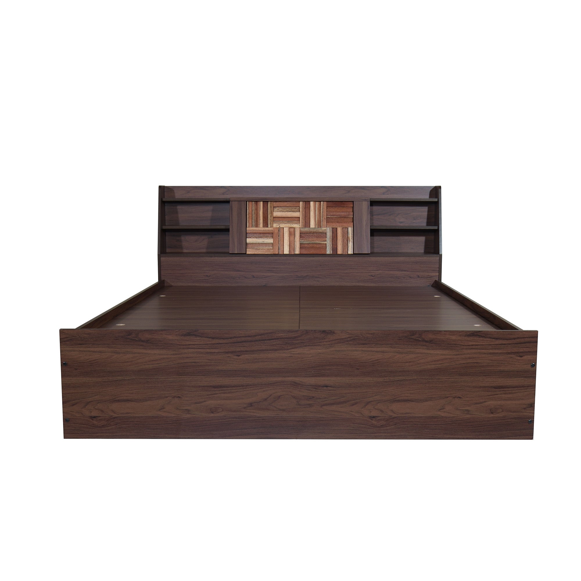 Timber Queen Bed – Walnut Finish with Box Storage