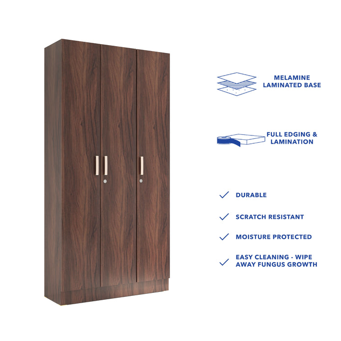 خزانة ملابس كينزو الخشبية الهندسية بثلاثة أبواب - غرفة نوم عصرية مع أرفف