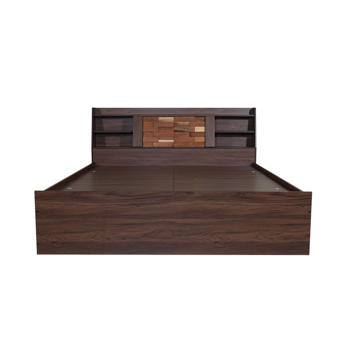 Timber Queen Bed – Walnut Finish with Box Storage