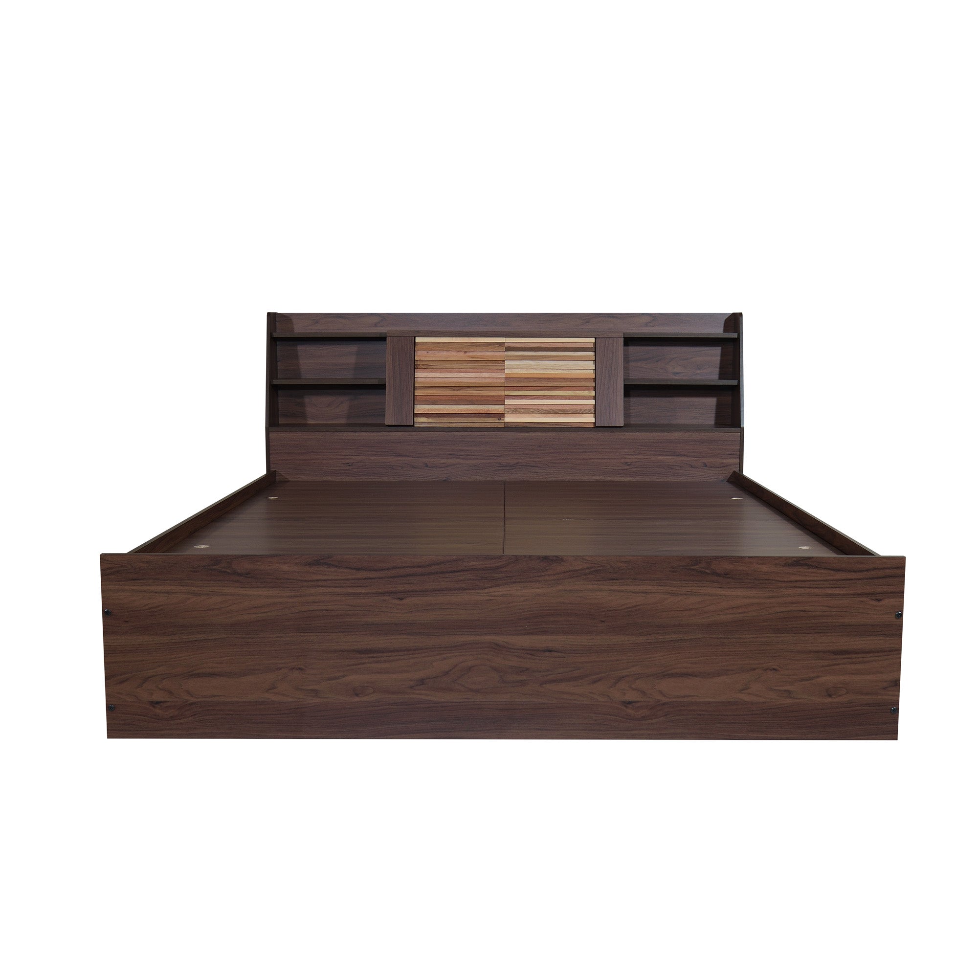 Timber Queen Bed – Walnut Finish with Box Storage