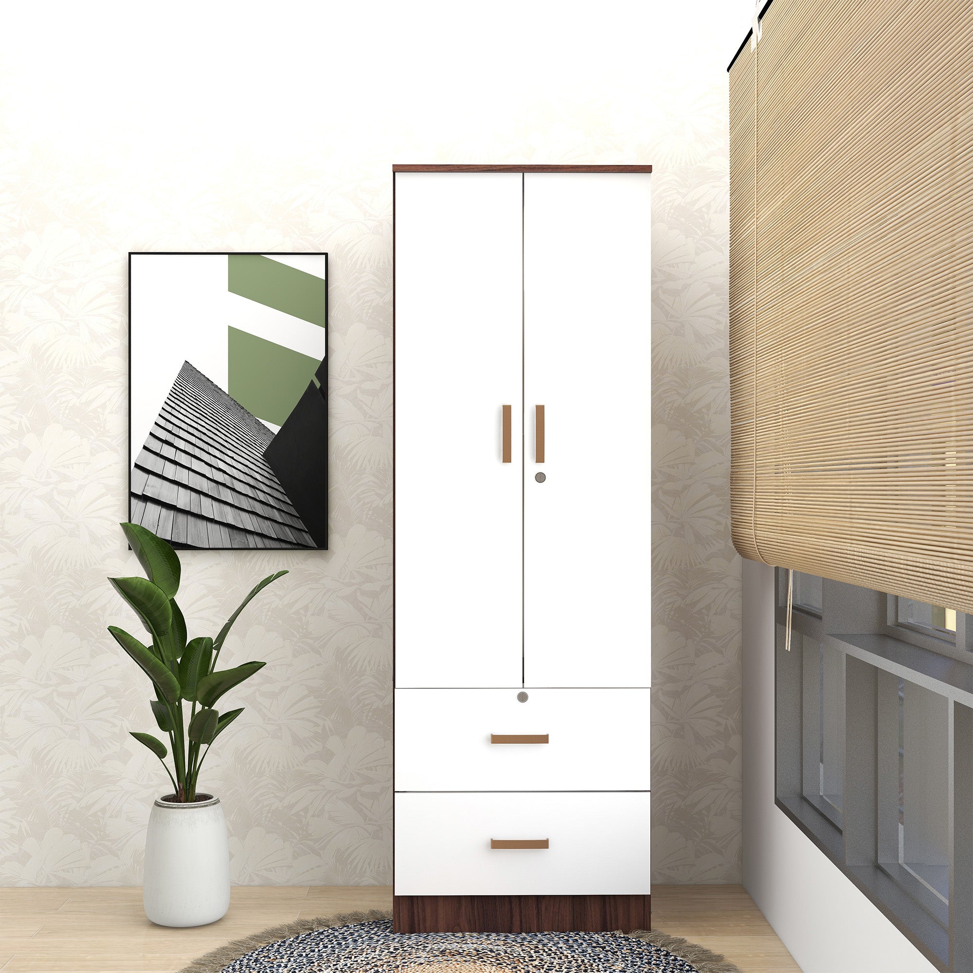 خزانة ملابس خشبية ببابين من رين – غرفة نوم مدمجة الميرة