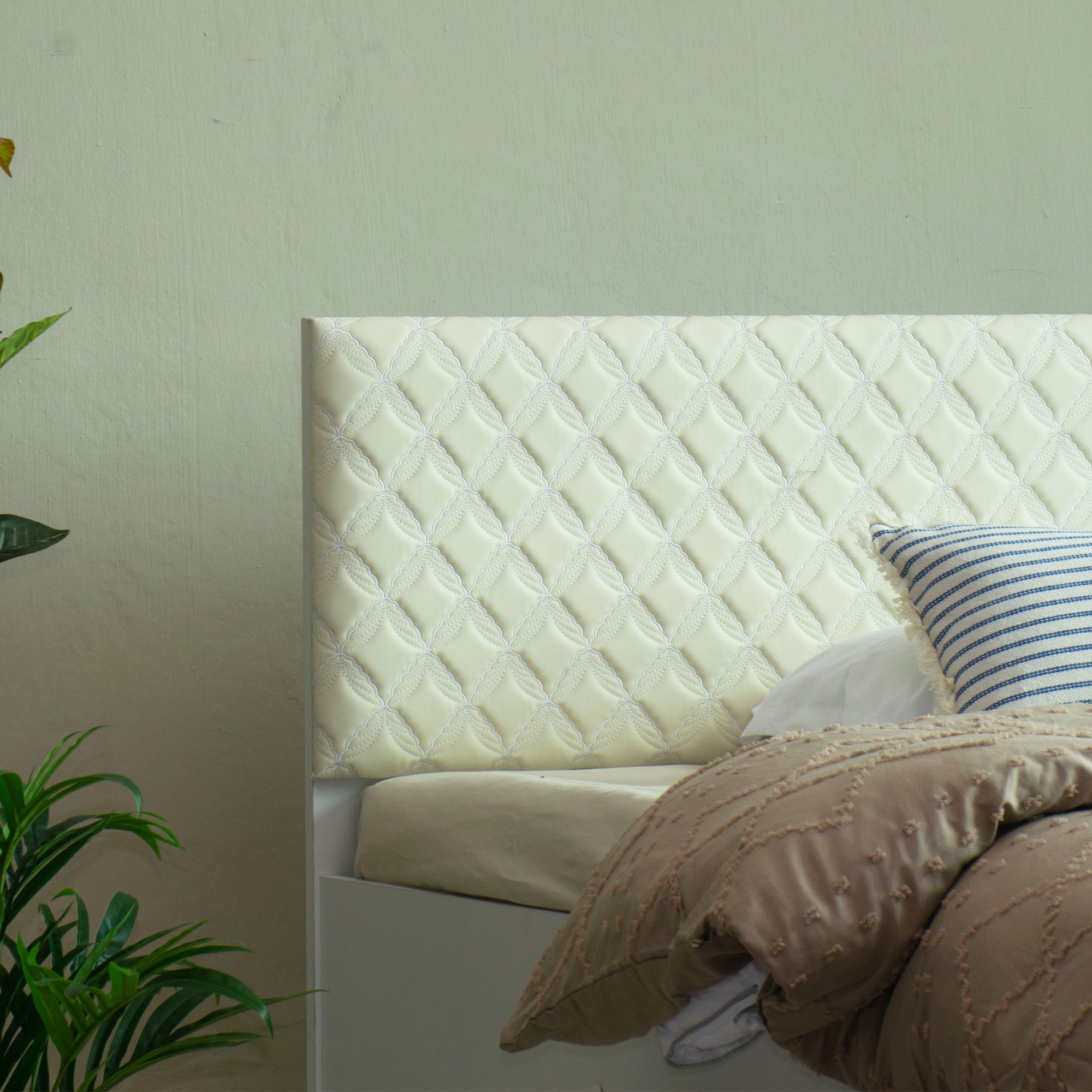 Lush Deluxe Queen Bed White Base With Box Storage (Non-Woveen)