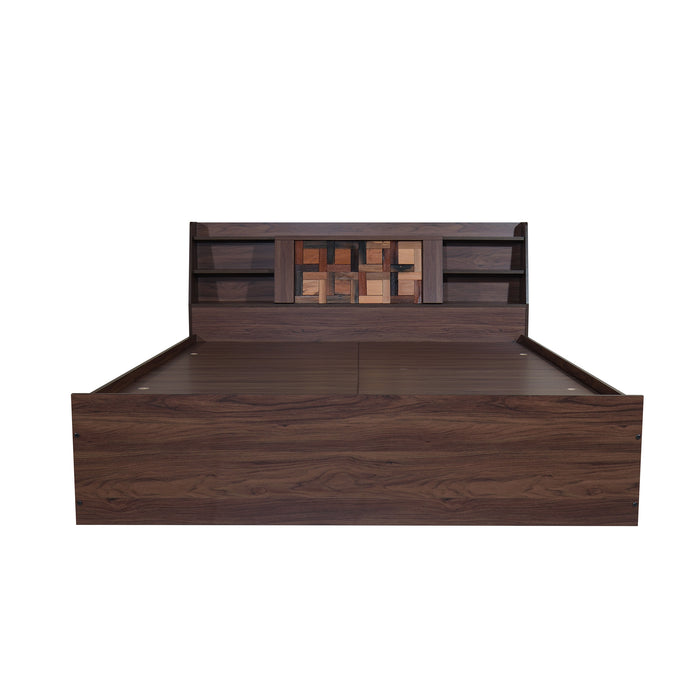 Timber Queen Bed – Walnut Finish with Box Storage