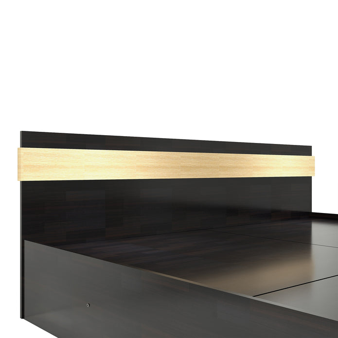 سرير جوبن مع صندوق تخزين غير منسوج - خشب هندسي، لمسة نهائية من خشب الجوز