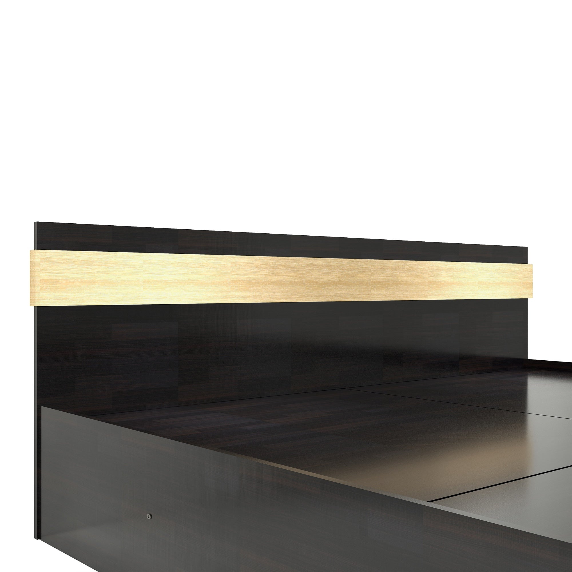 سرير جوبن مع صندوق تخزين غير منسوج - خشب هندسي، لمسة نهائية من خشب الجوز