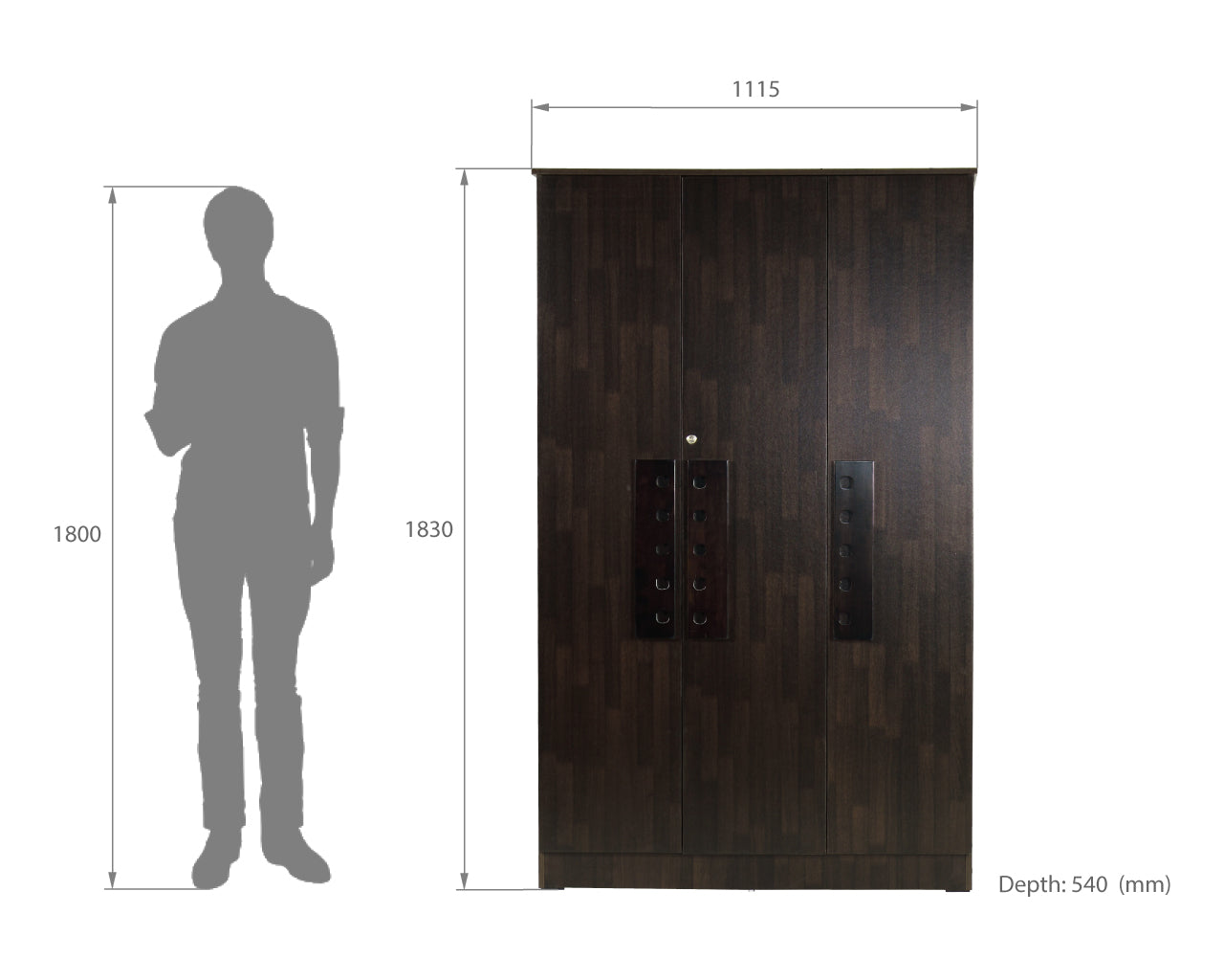 Prophasis 3-Door Engineered Wood Wardrobe – Modern Bedroom Almirah with Shelves & Hanging Space