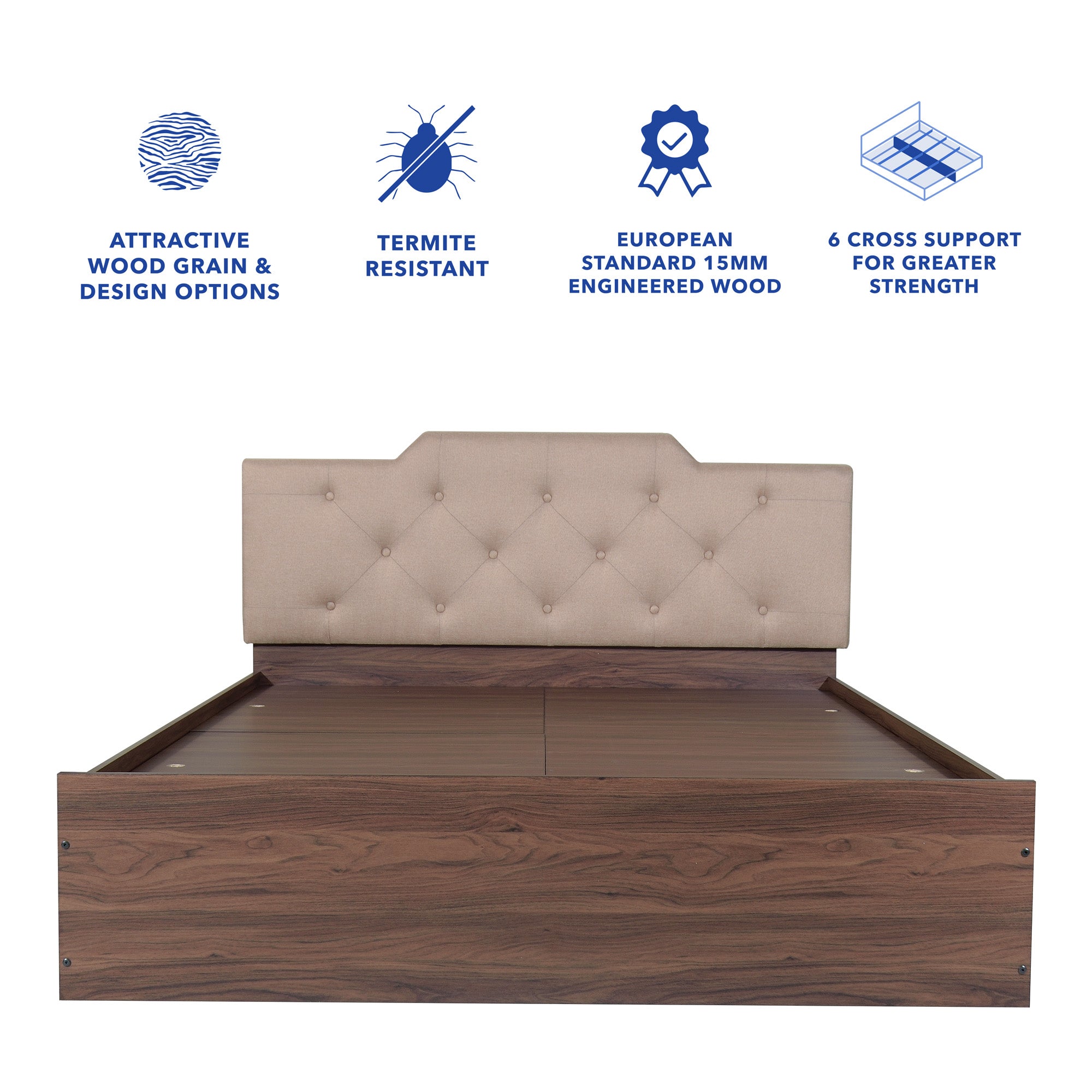 سرير براجنا كوين - مُنجّد بالجلد الصناعي مع صندوق تخزين