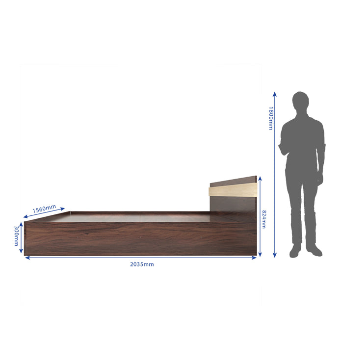 سرير جوبن مع صندوق تخزين غير منسوج - خشب هندسي، لمسة نهائية من خشب الجوز