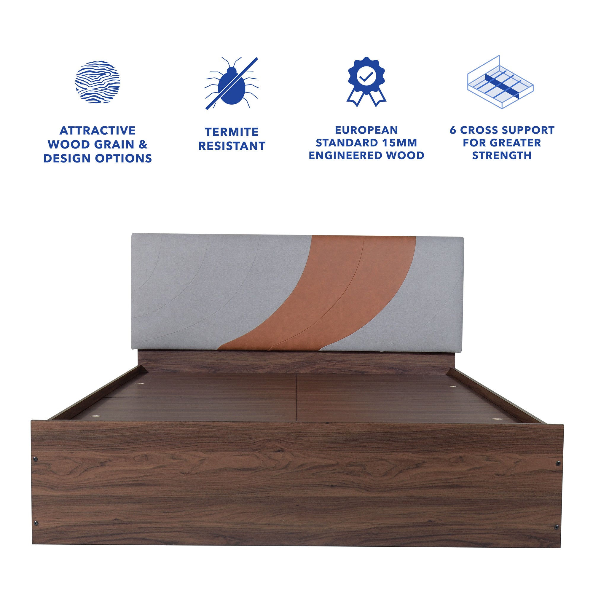 Ashtanga Queen Bed – Leatherette Upholstery with Box Storage