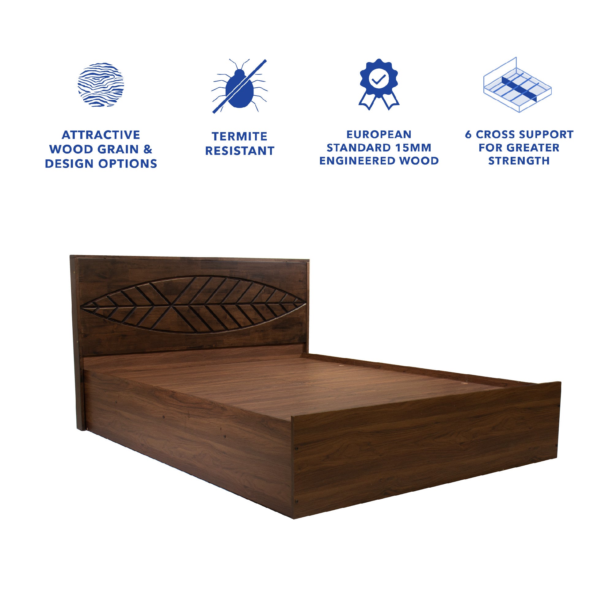 سرير ثيميس كوين – لوح رأس من الخشب الصلب مع صندوق تخزين