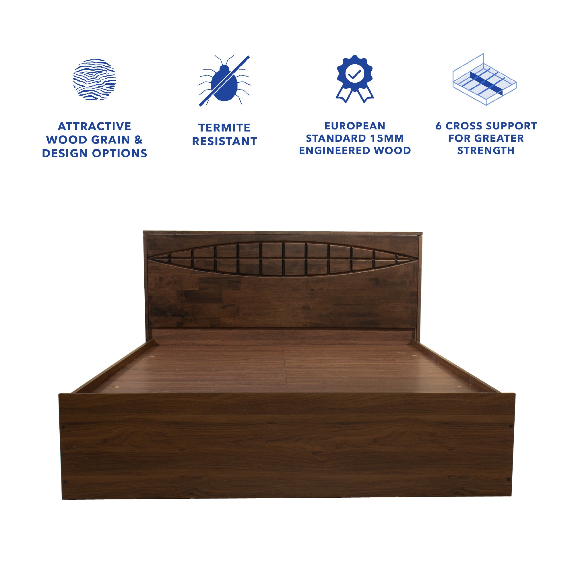 Muses Queen Bed – Solid Wood Headboard with Box Storage