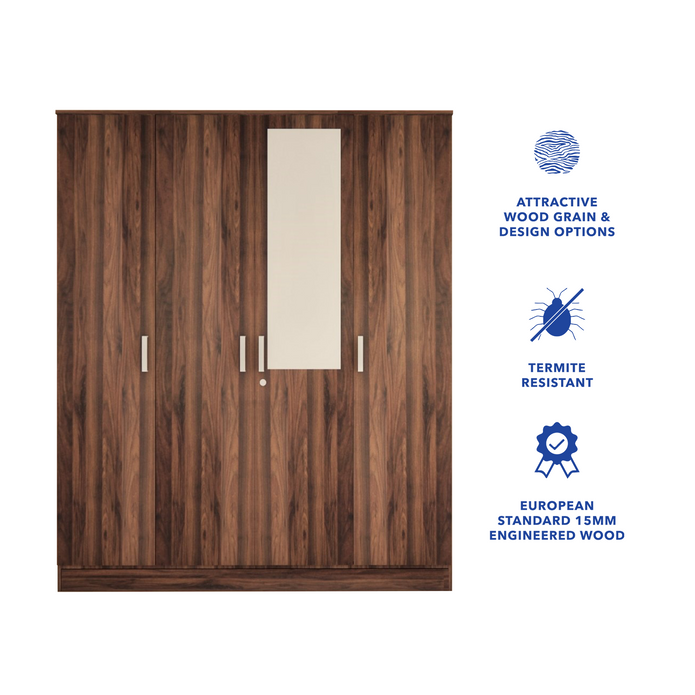 Julian 4-Door Engineered Wood Wardrobe with Mirror