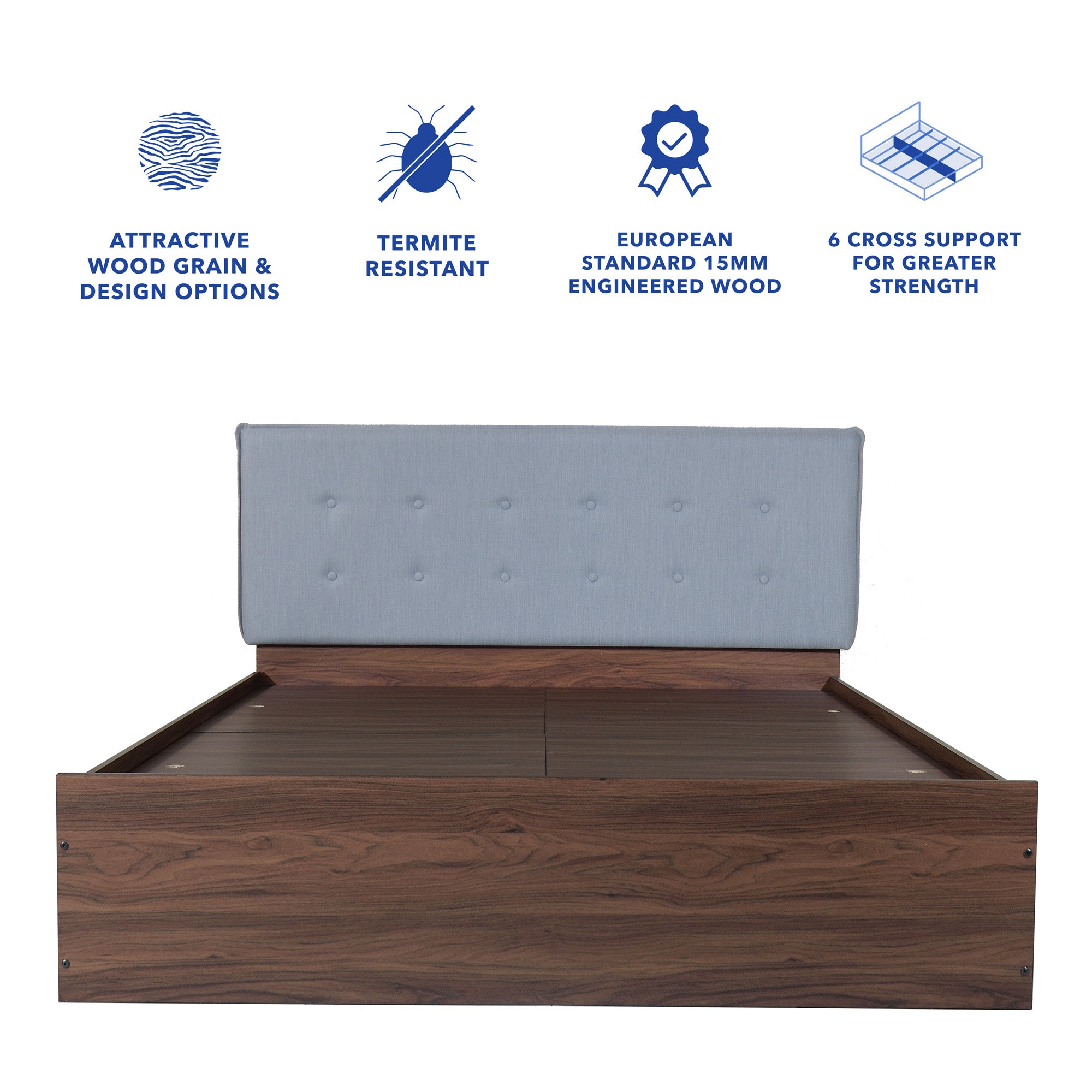 سرير فيراباد كوين - سرير منجد من الجلد الصناعي مع صندوق تخزين