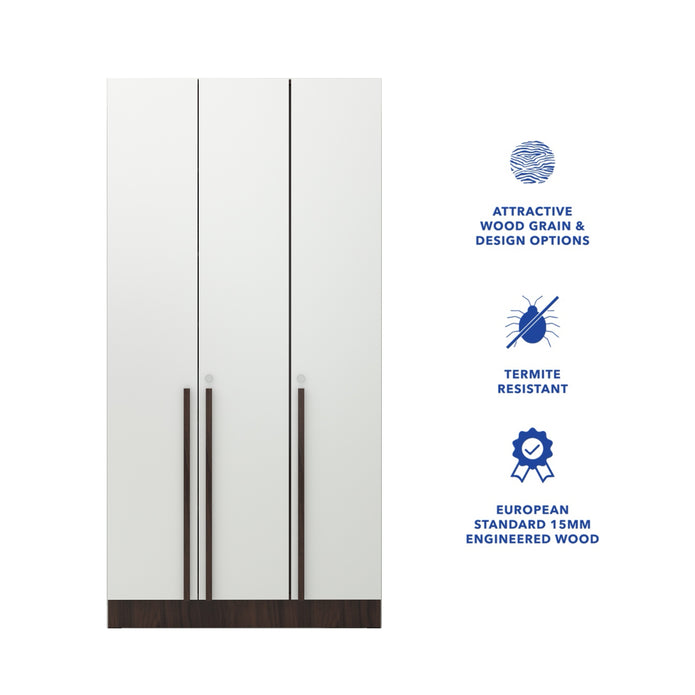 خزانة ملابس كينزو الخشبية الهندسية بثلاثة أبواب - غرفة نوم عصرية مع أرفف