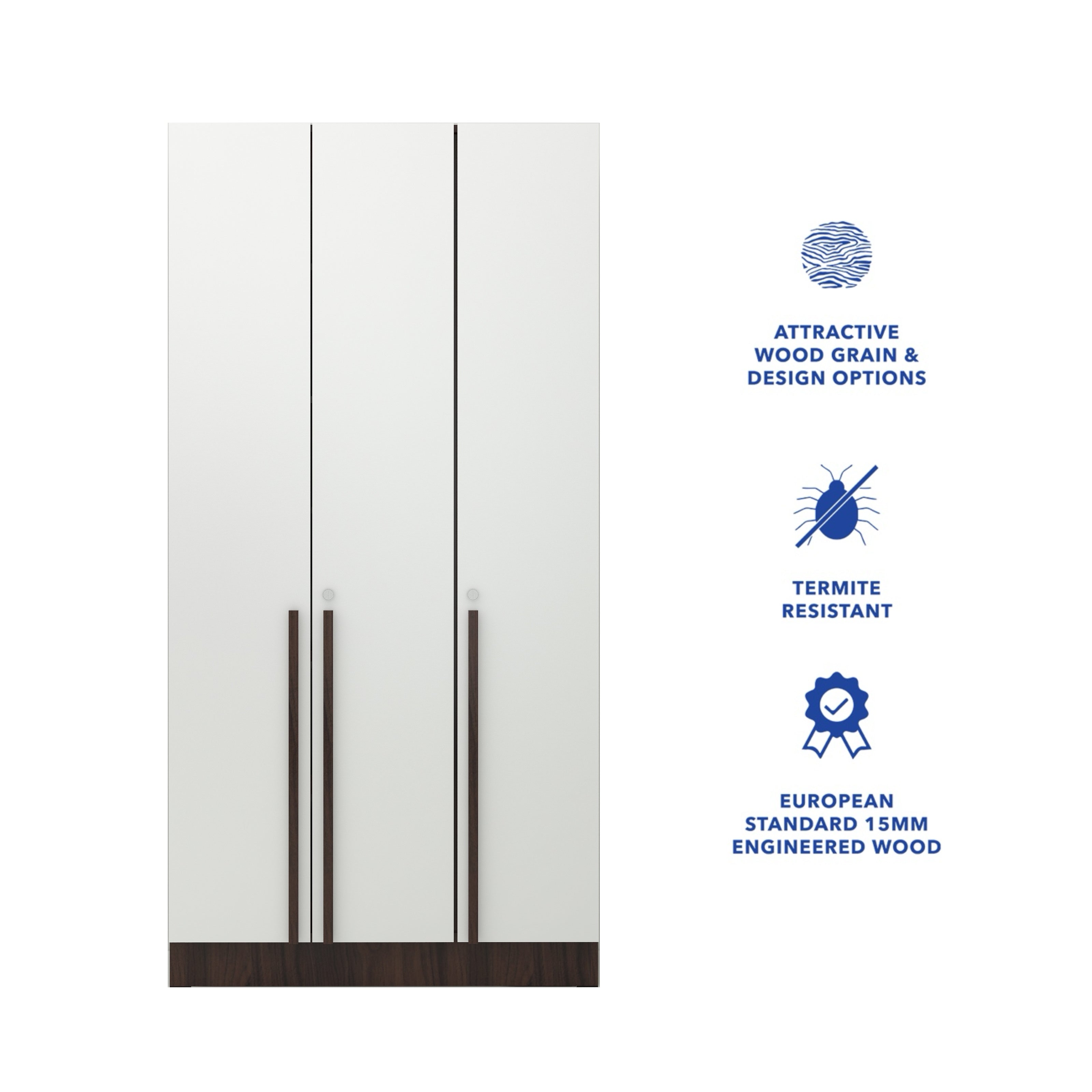 خزانة ملابس كينزو الخشبية الهندسية بثلاثة أبواب - غرفة نوم عصرية مع أرفف