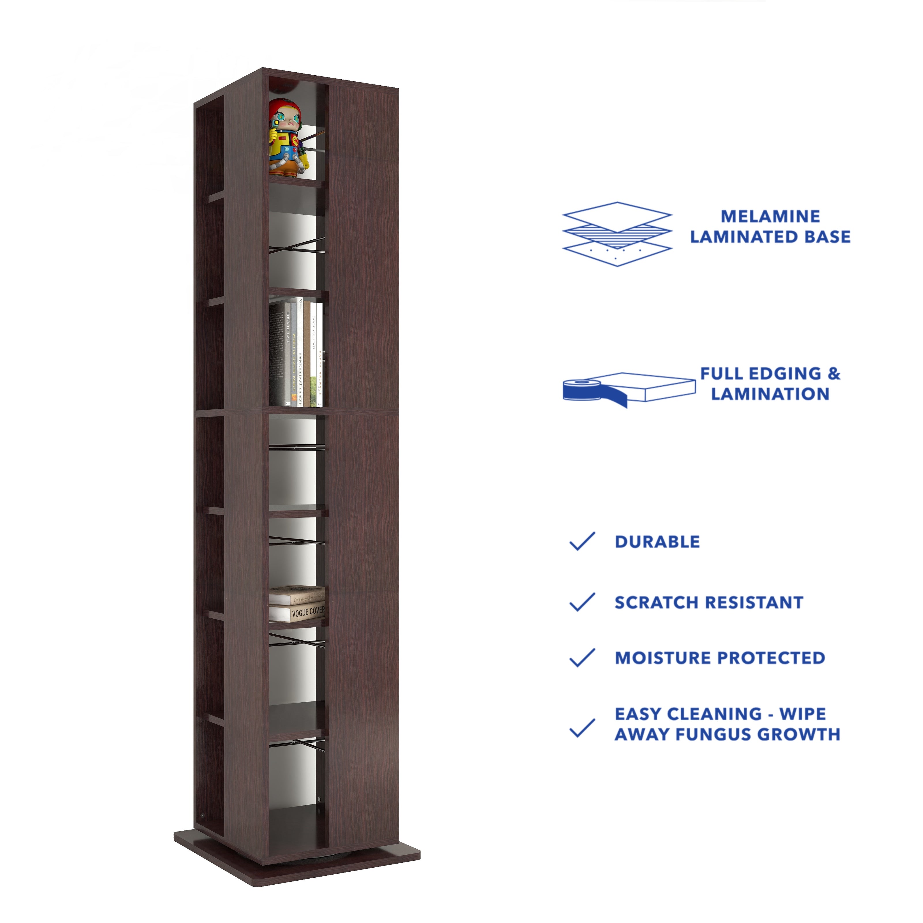 Shimada Rotatable Wooden Book Shelf – Columbia Walnut Finish