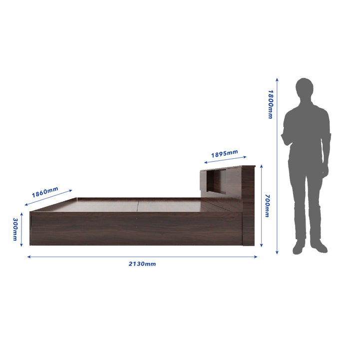 Kumiko Bed with Non-Woven Box Storage – Engineered Wood, Walnut Finish