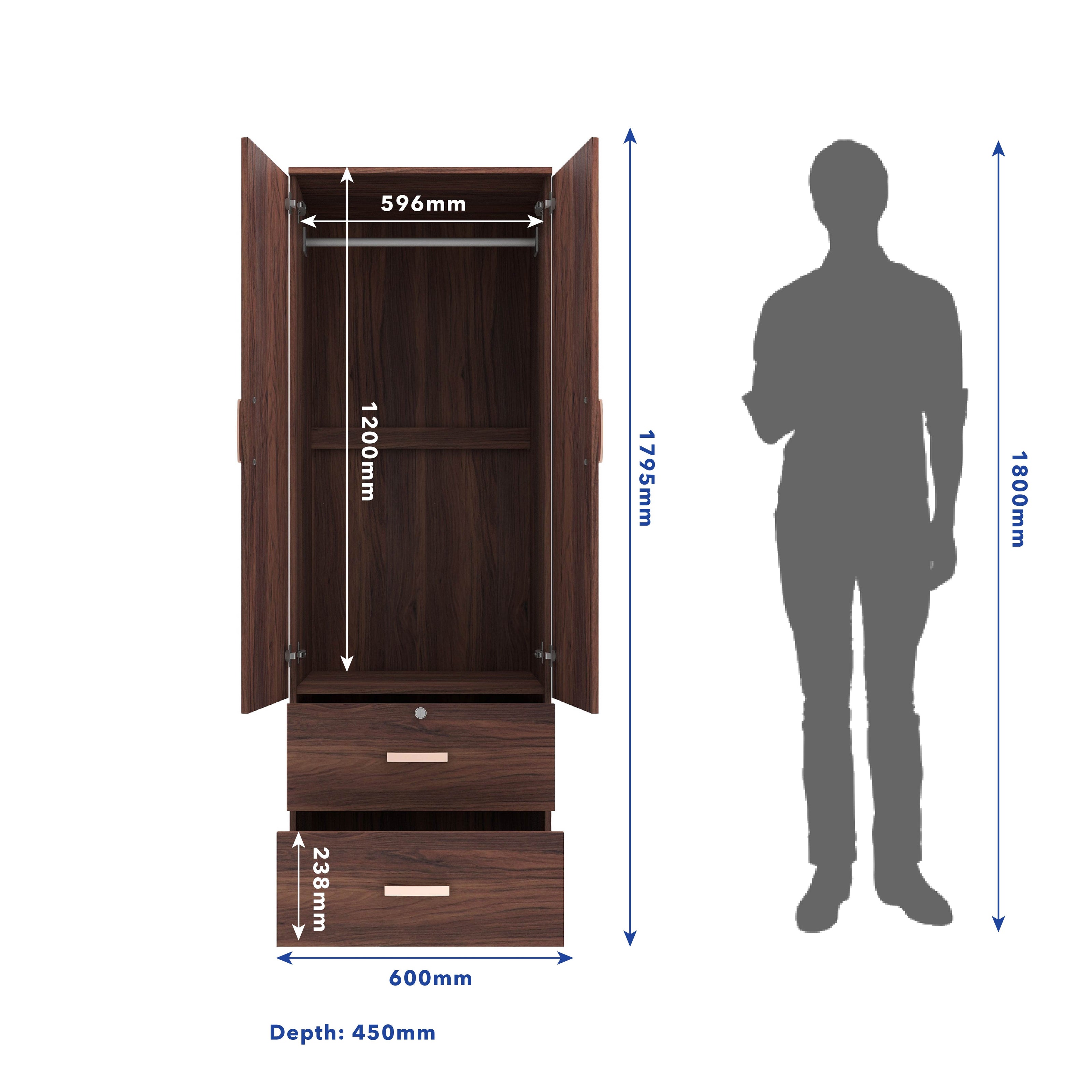 خزانة ملابس خشبية ببابين من رين – غرفة نوم مدمجة الميرة