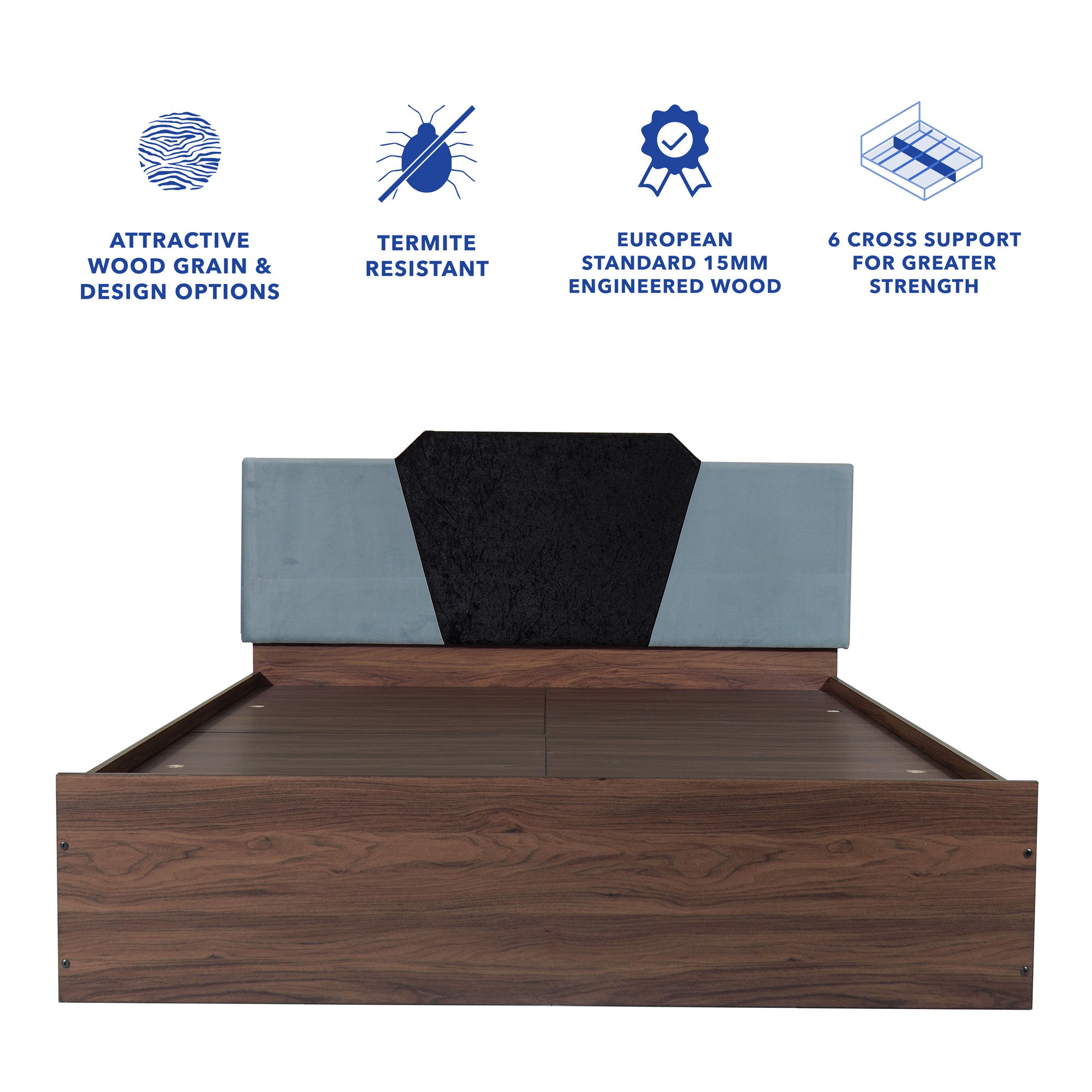 Nadi Queen Bed – Premium Leatherette Upholstery with Box Storage