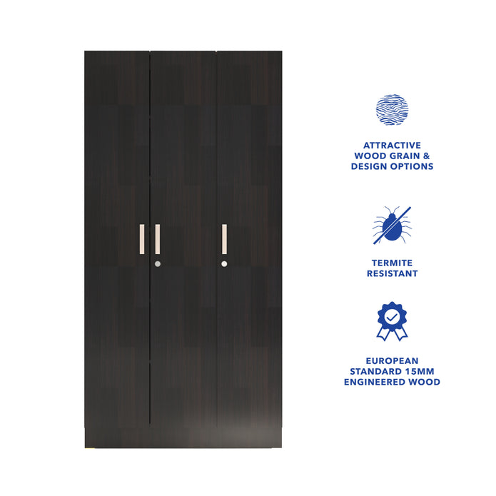 خزانة ملابس كينزو الخشبية الهندسية بثلاثة أبواب - غرفة نوم عصرية مع أرفف