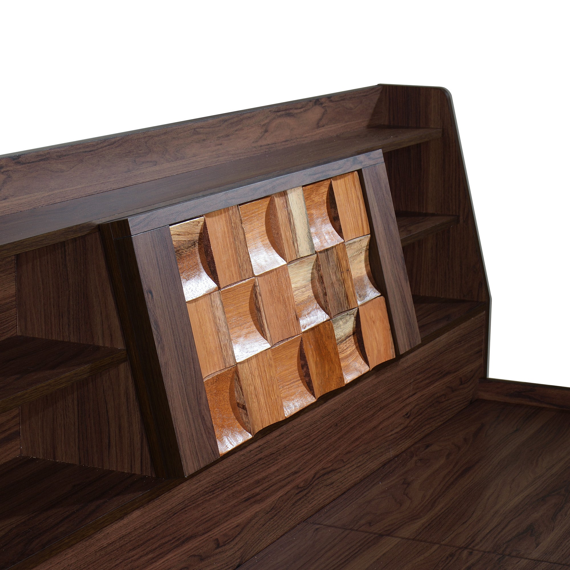 Timber Queen Bed – Walnut Finish with Box Storage