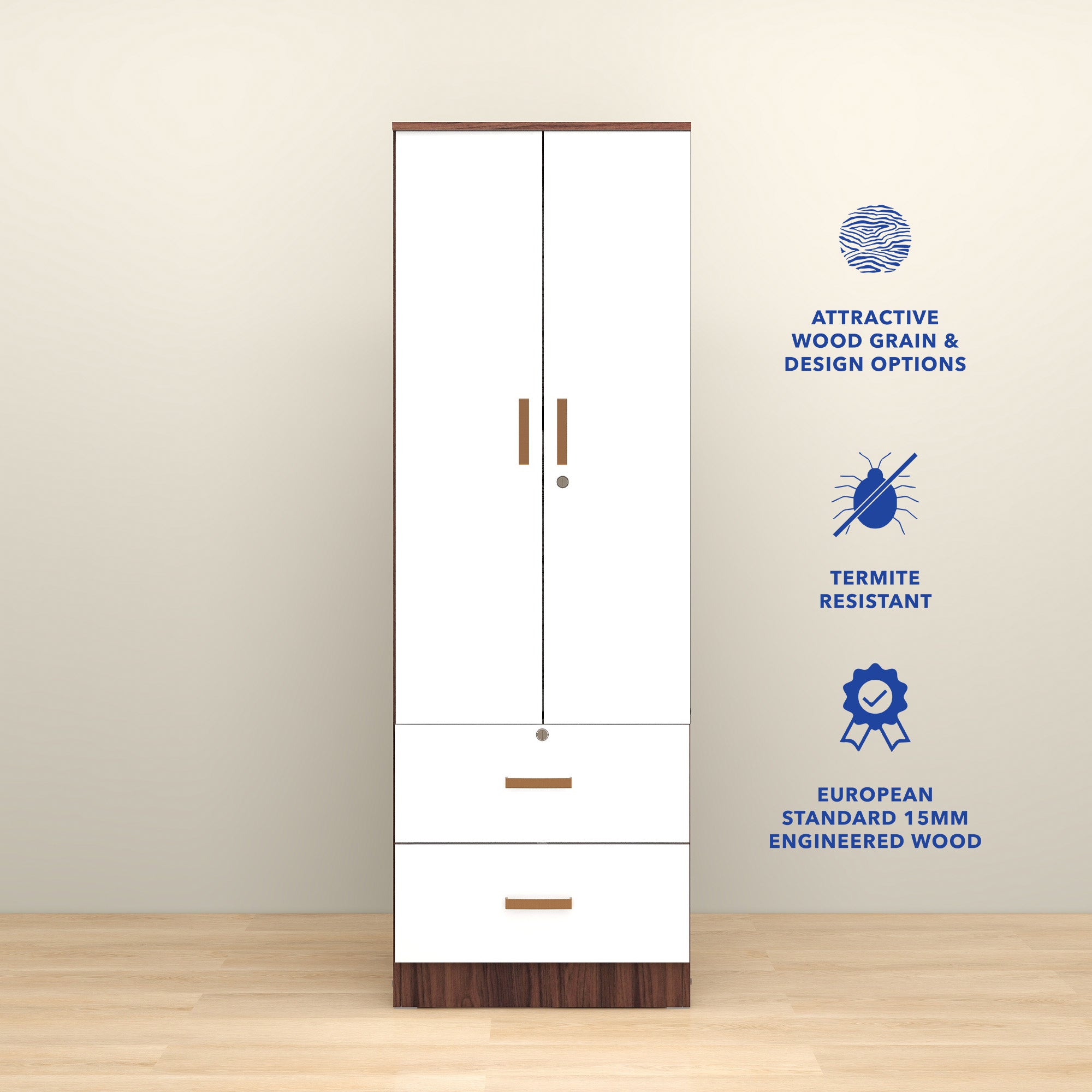 خزانة ملابس خشبية ببابين من رين – غرفة نوم مدمجة الميرة