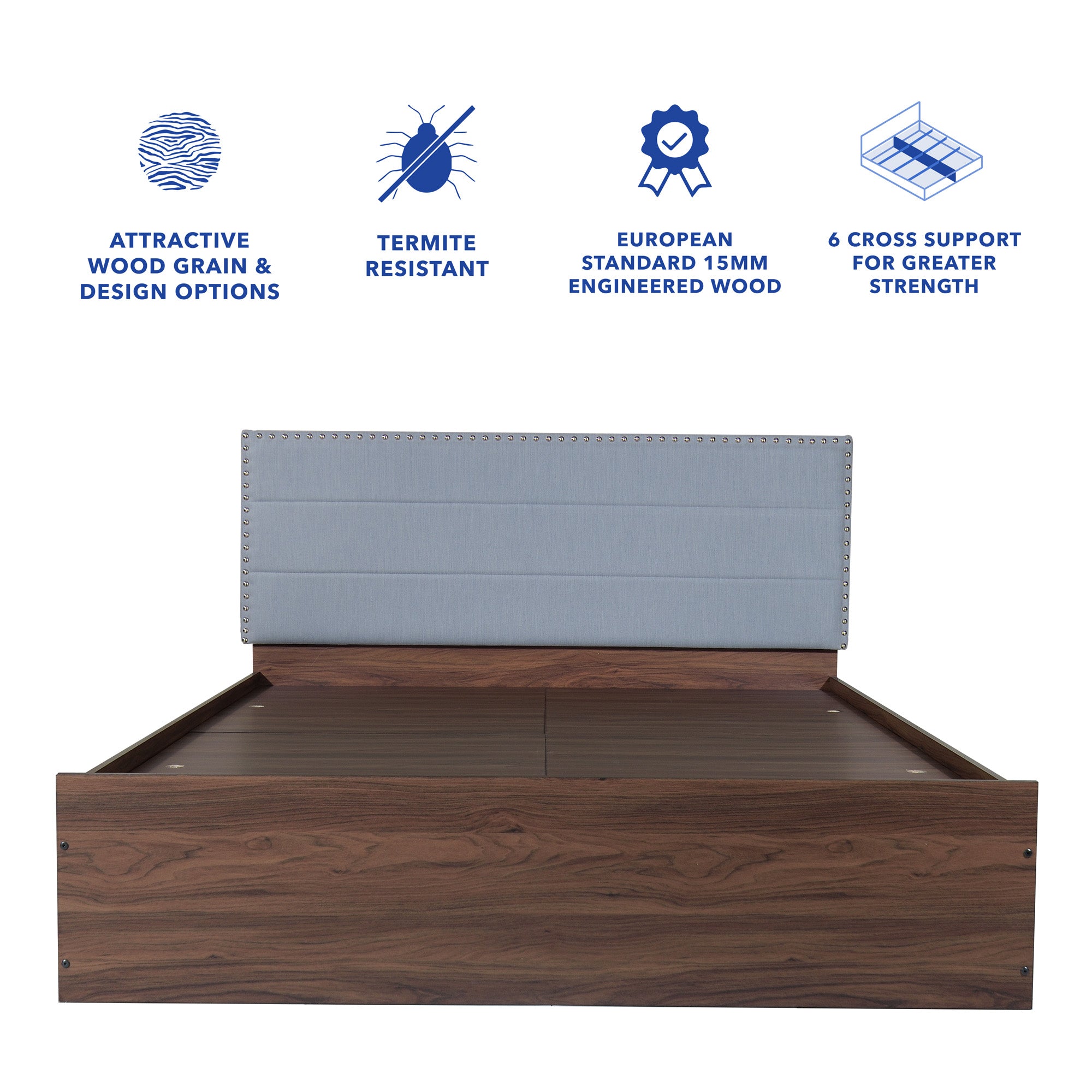 سرير سامادهي كوين - مُنجّد بالجلد الصناعي مع صندوق تخزين