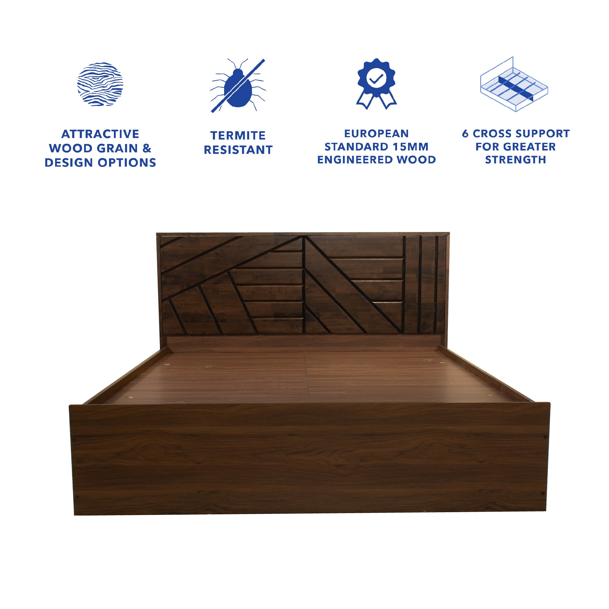 Hera Queen Bed – Solid Wood Headboard with Box Storage