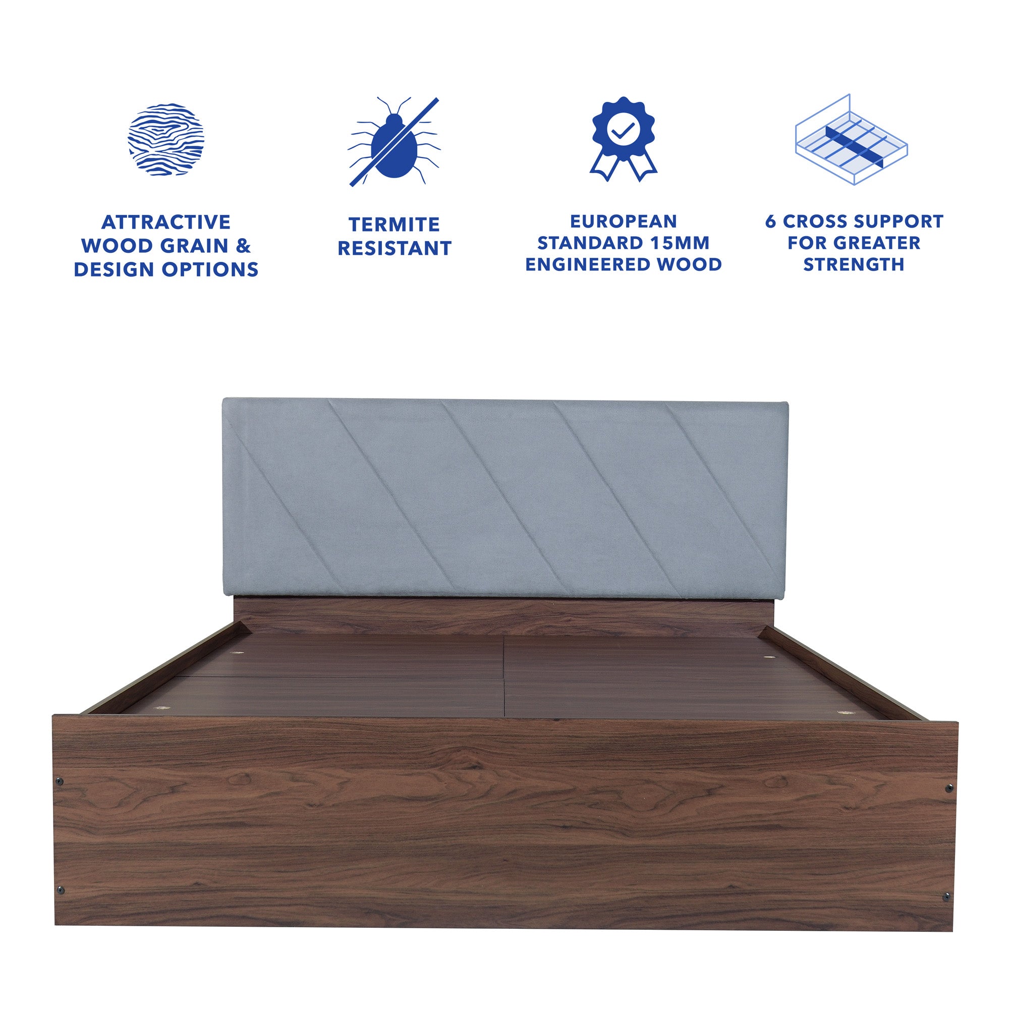 Sutra Queen Bed – Leatherette Upholstery with Box Storage