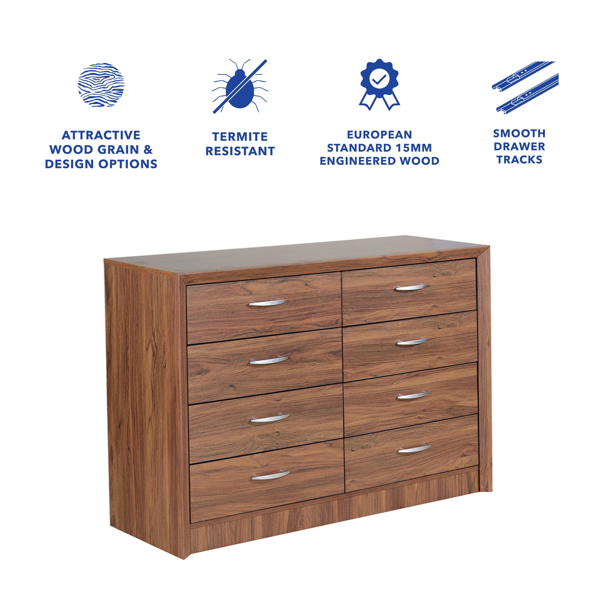 Yuko 8-Drawer Chest – Columbia Walnut Finish Wooden Storage Unit