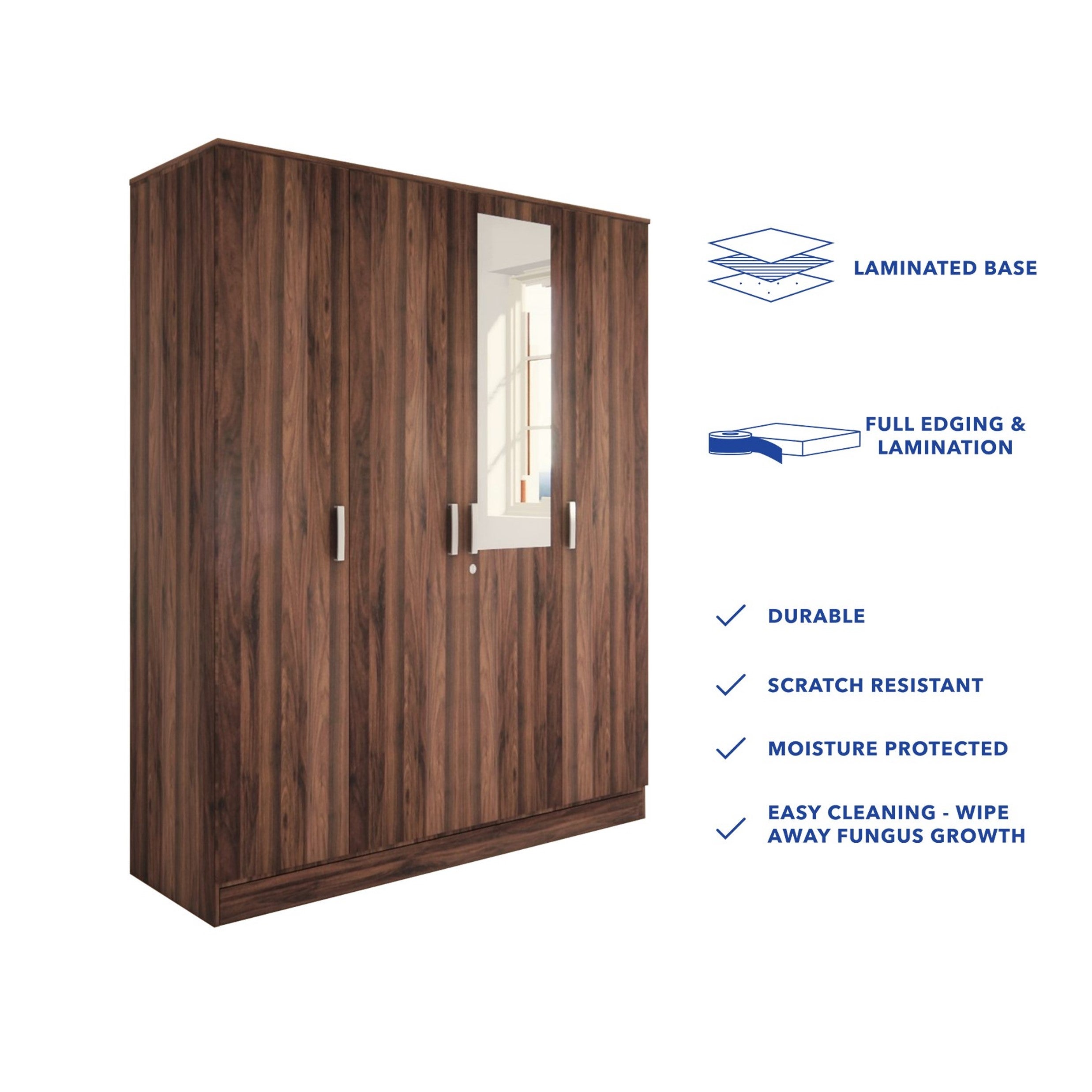 Julian 4-Door Engineered Wood Wardrobe with Mirror
