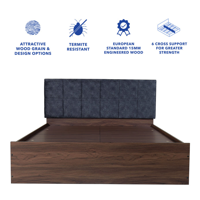 سرير برانا كوين - مُنجّد من الجلد الصناعي مع صندوق تخزين