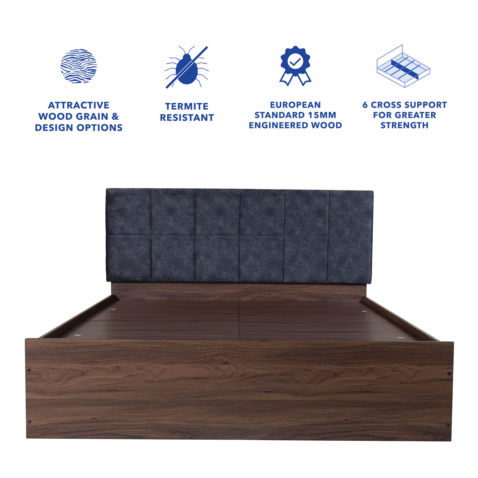 سرير برانا كوين - مُنجّد من الجلد الصناعي مع صندوق تخزين