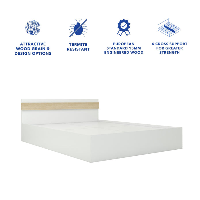 سرير جوبن مع صندوق تخزين غير منسوج - خشب هندسي، لمسة نهائية من خشب الجوز