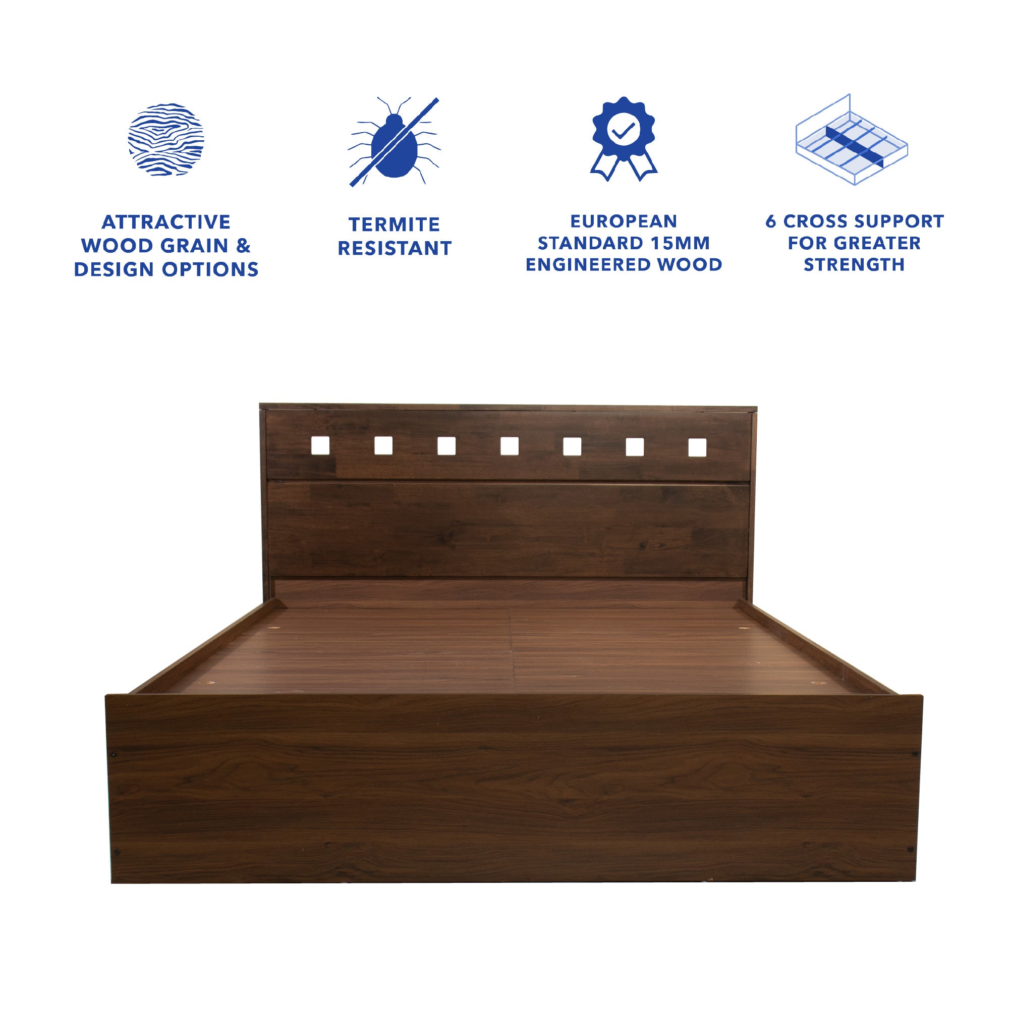 Erinnyes Queen Bed – Solid Wood Headboard with Box Storage