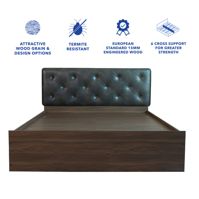 سرير فحمي مع قماش جلدي فاخر وصندوق تخزين - سرير كوين