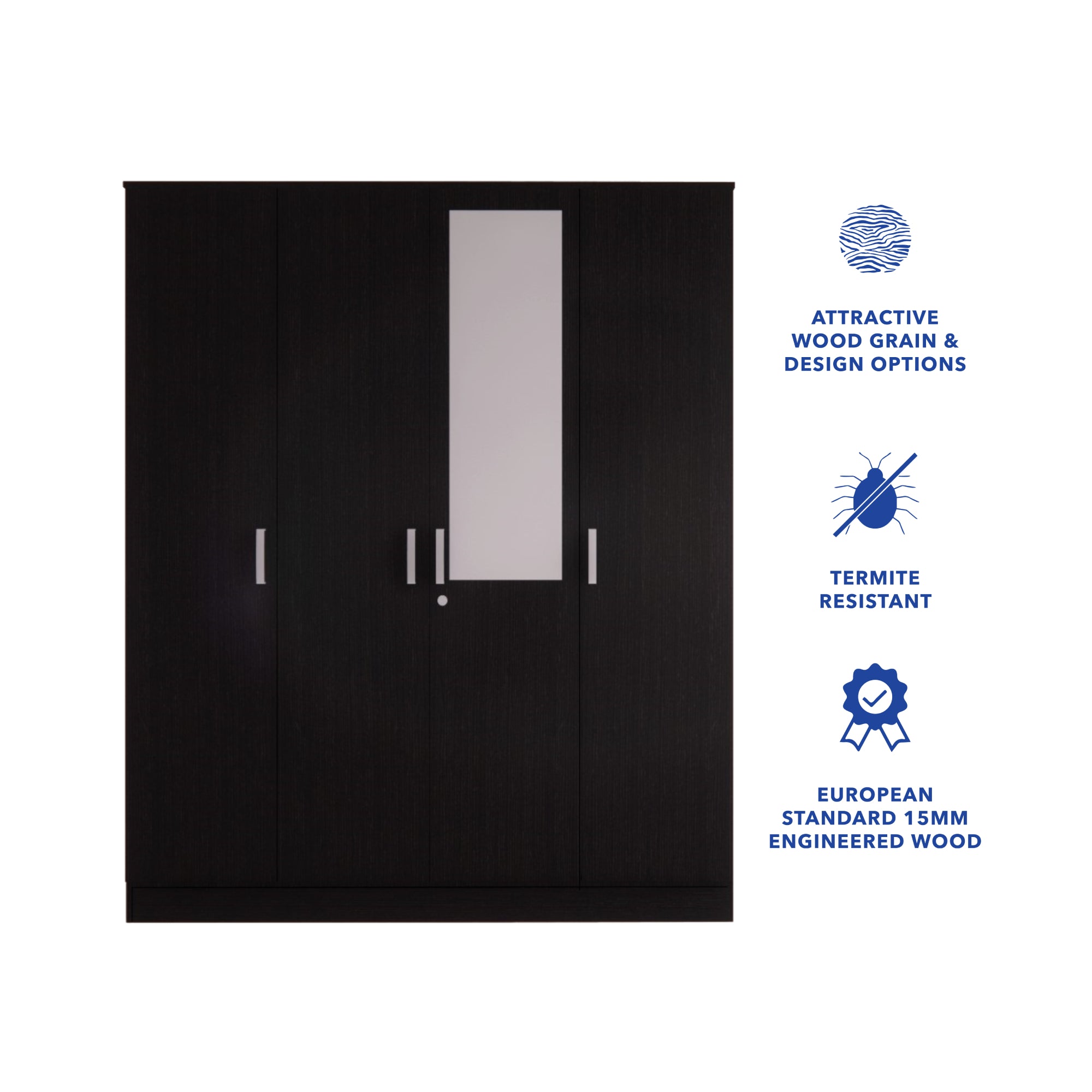 Julian 4-Door Engineered Wood Wardrobe with Mirror