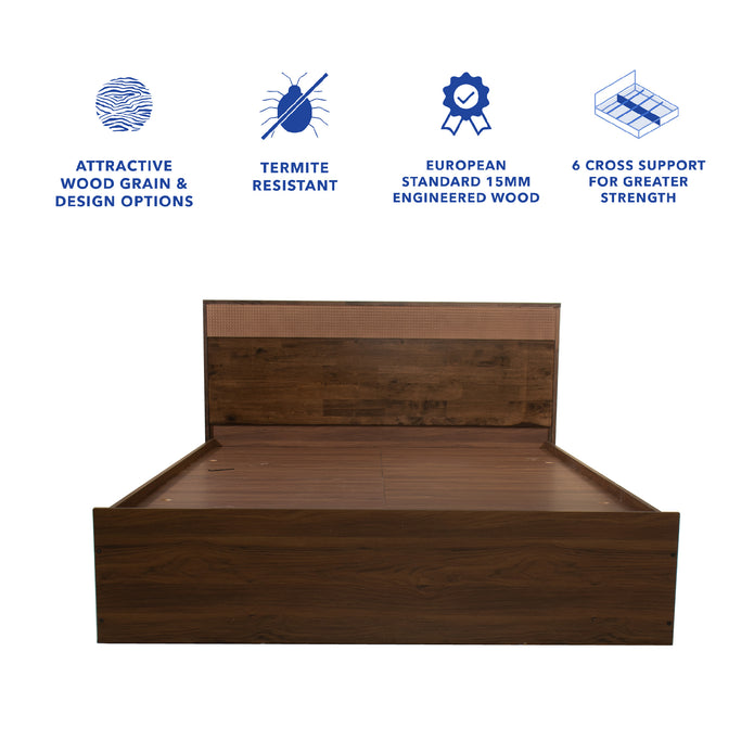 Eurotas Queen Bed – Solid Wood Rattan Headboard with Box Storage