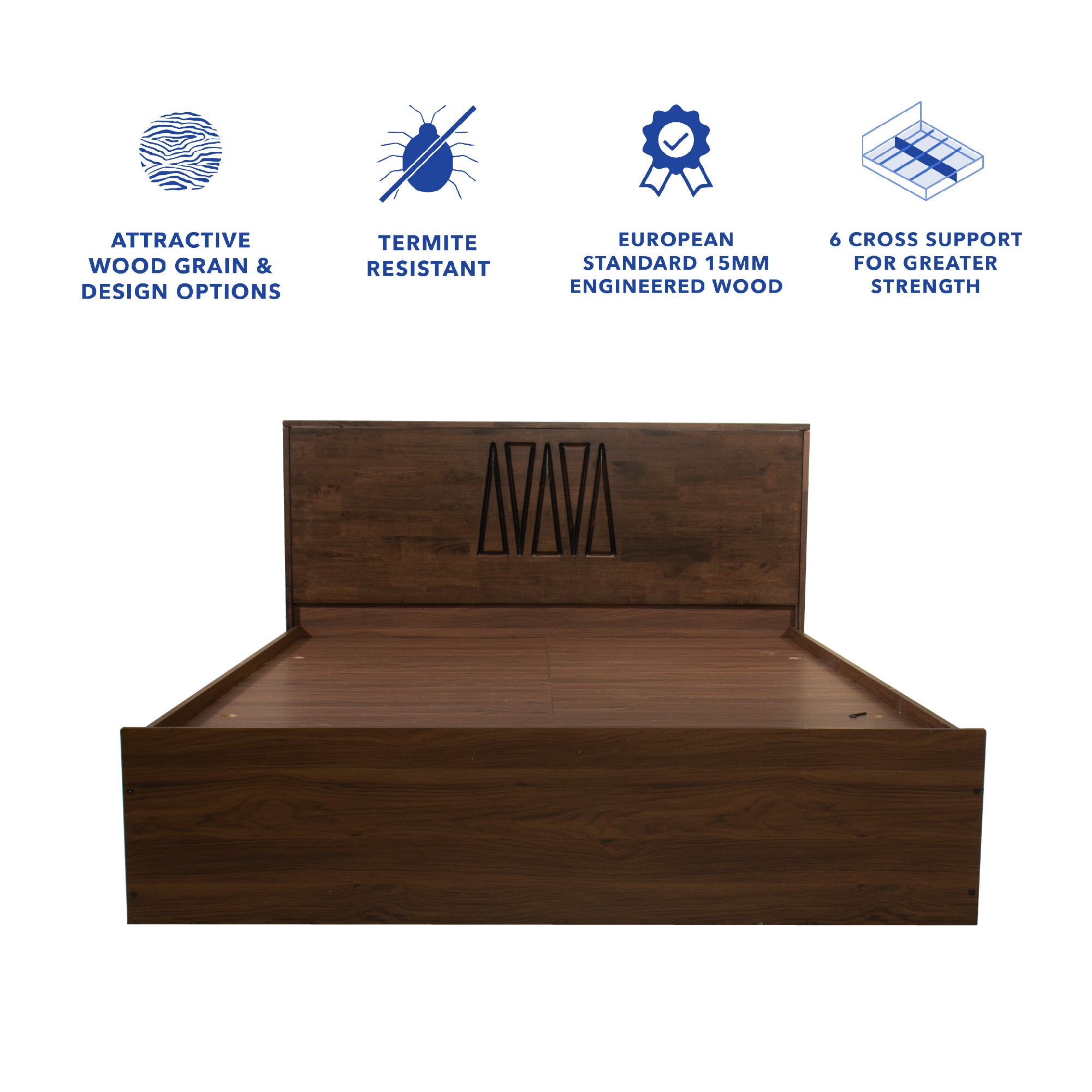 Graces Queen Bed – Solid Wood Headboard with Box Storage